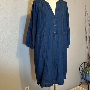 Soft surroundings cotton/linen Julieta Henley popover chambray dress size L